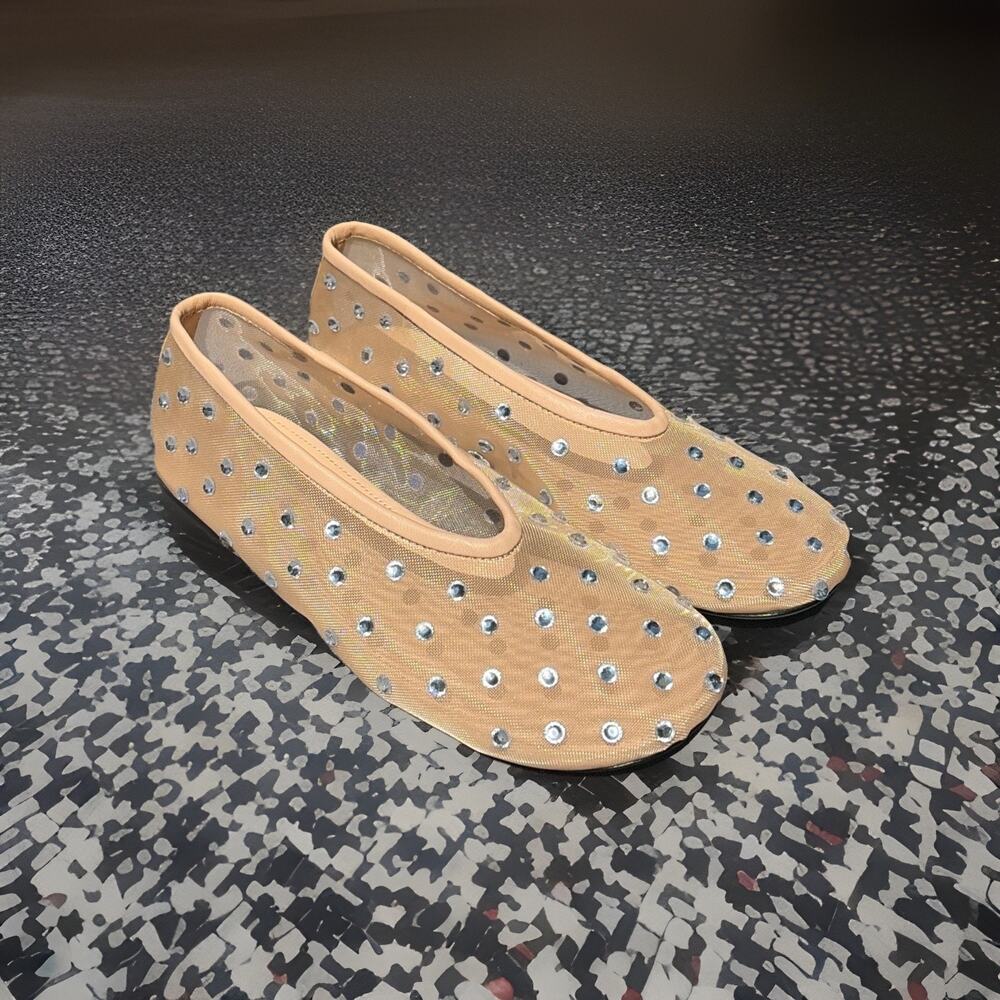 KHAITE Marcy Crystal Embellished Nude Mesh Ballerina Flats EU Sz 35 - MSRP $950